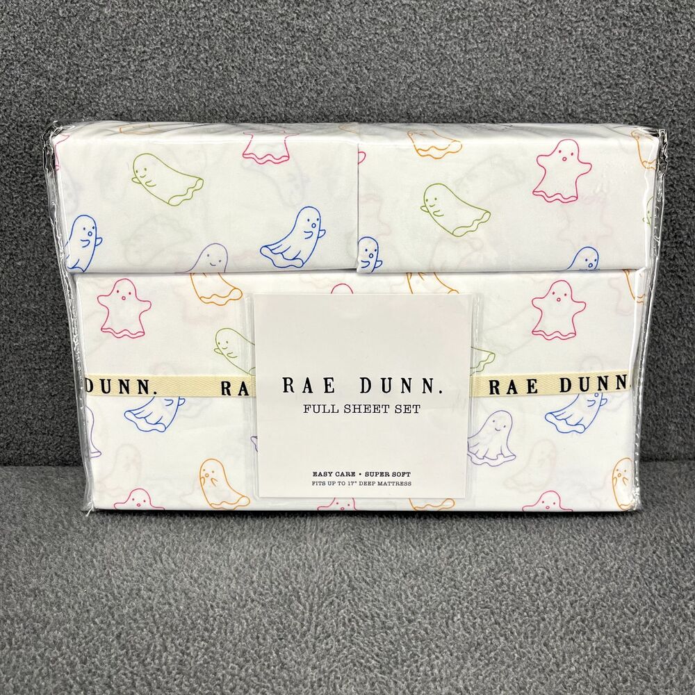Rae Dunn Halloween Spooky‎ Haunted Multi Color Ghost Full Sheet Set Ghosties